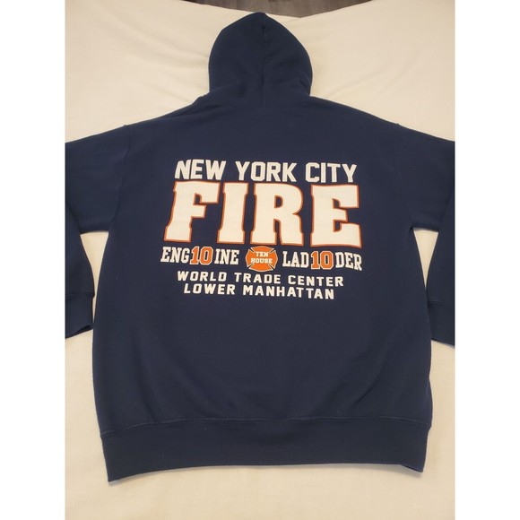 Vtg 9/11 Tribute Hooded Sweatshirt New York City Engine 10 Ladder 10 Mens Sz Med - Picture 4 of 12